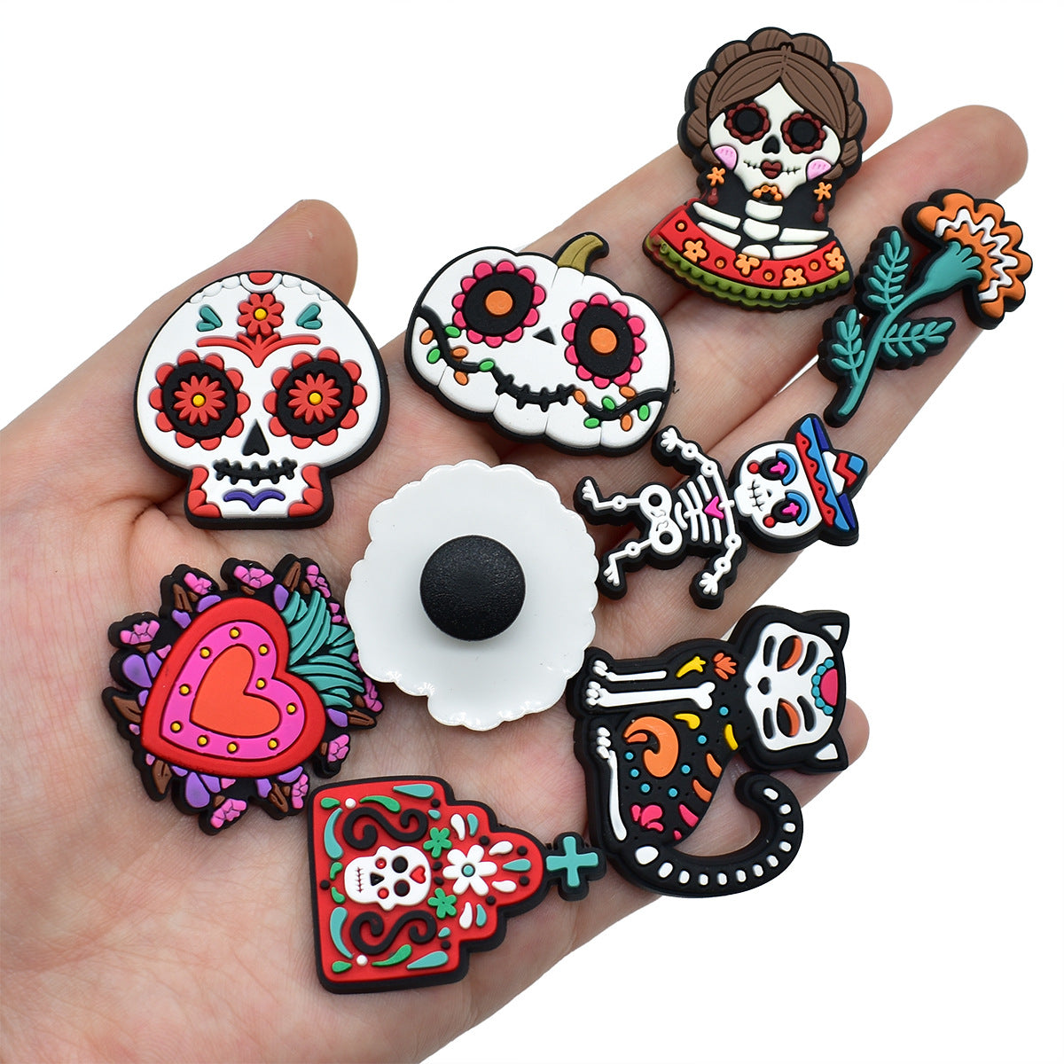 Wholesale Random 100pcs Day of The Dead PVC Soft Rubber Shoe Buckle Decoration ACC-SC-RYY075