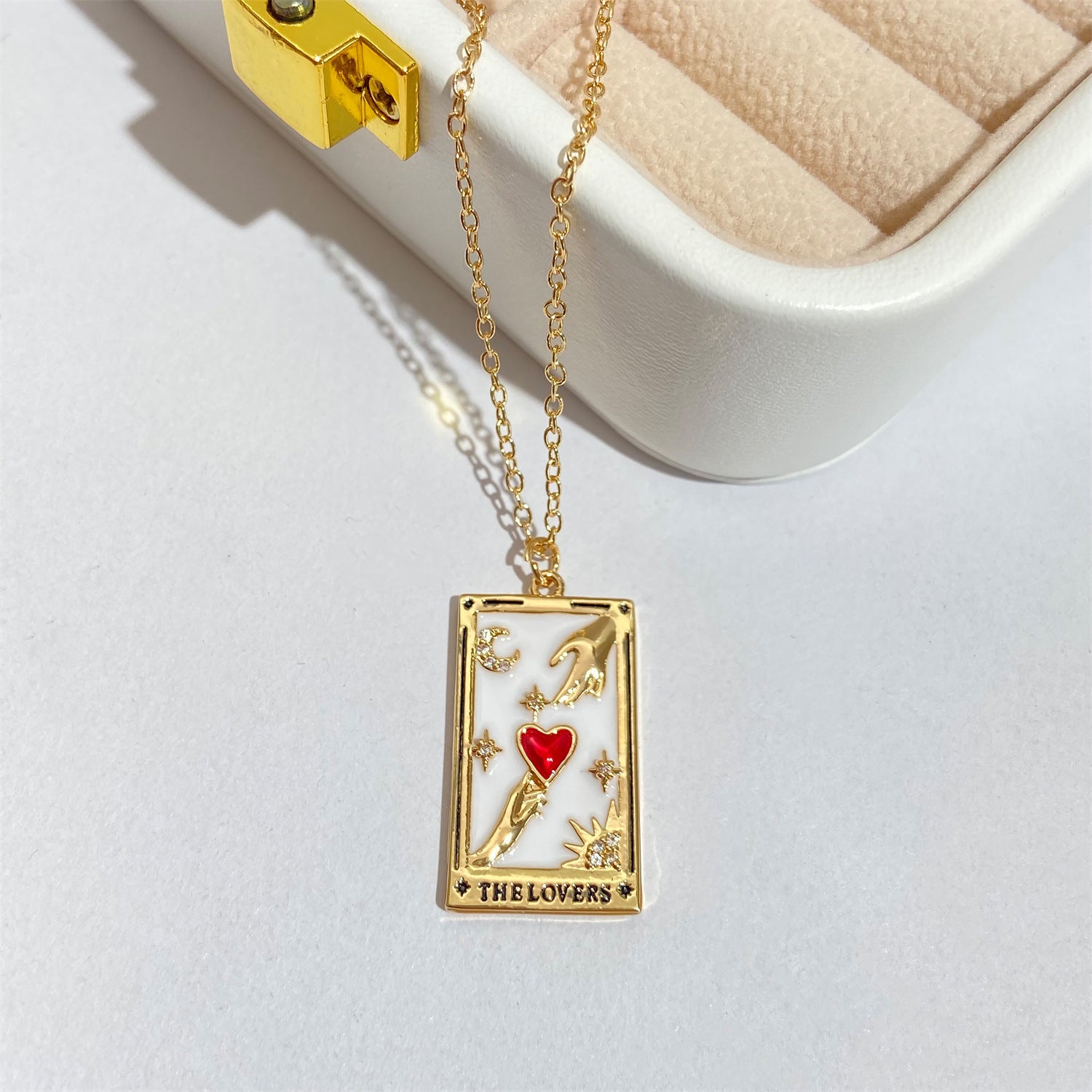 Wholesale Gold-plated Tarot Card TAROT Necklace with Diamond and Oil Square Cards ACC-NE-Jipei009