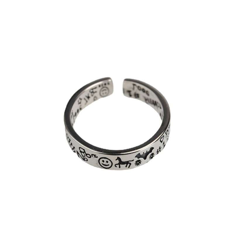Wholesale  silver S925 silver trend fashion graffiti opening ring