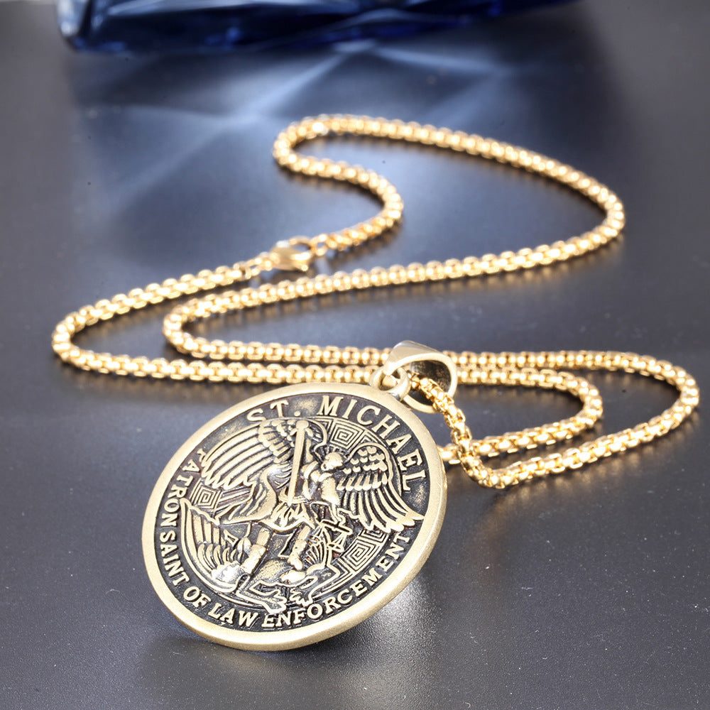 Wholesale Archangel Saint Michael titanium steel necklace