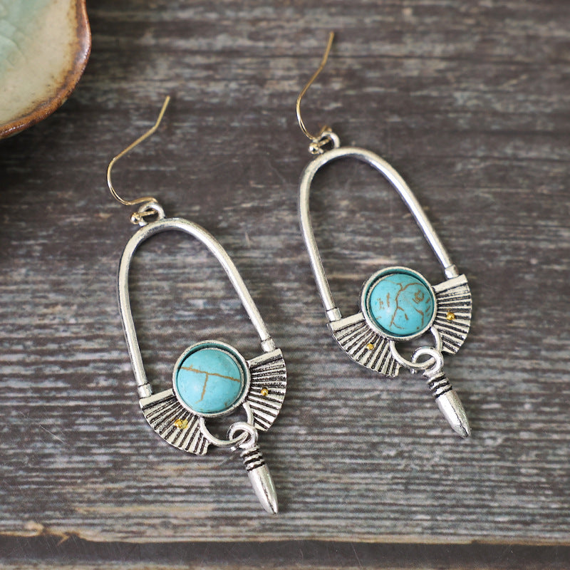 Wholesale wish new creative long bullet turquoise earrings European and American retro personality exaggerated earrings