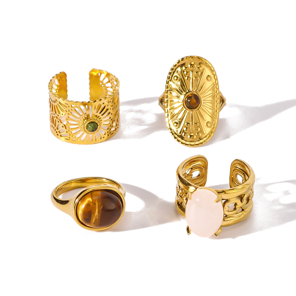 Wholesale Stainless Steel Plated 18k Gold Inlaid Natural Stone Open Adjustable Rings ACC-RS-XinY017