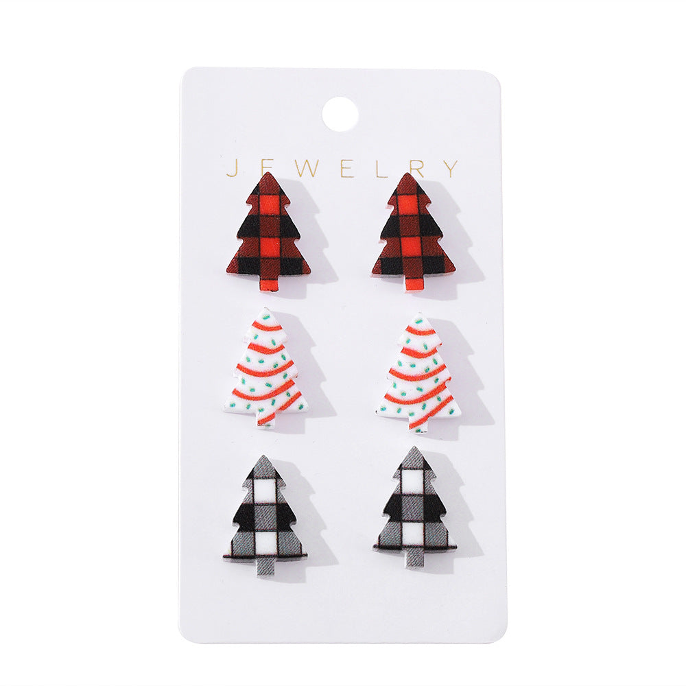 Wholesale Christmas Plaid Cake Christmas Acrylic Tree Earrings suit