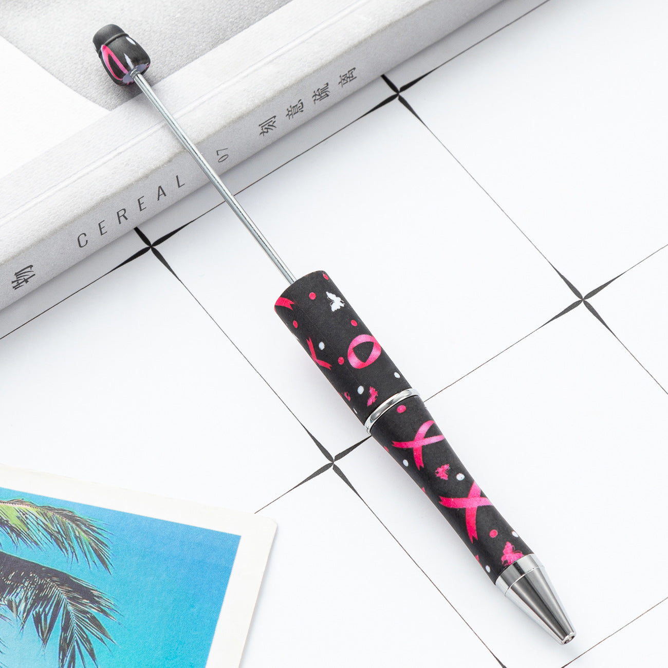 Wholesale Beadable Pens Pink Ribbons Print Plastic Pen DIY for Beaded