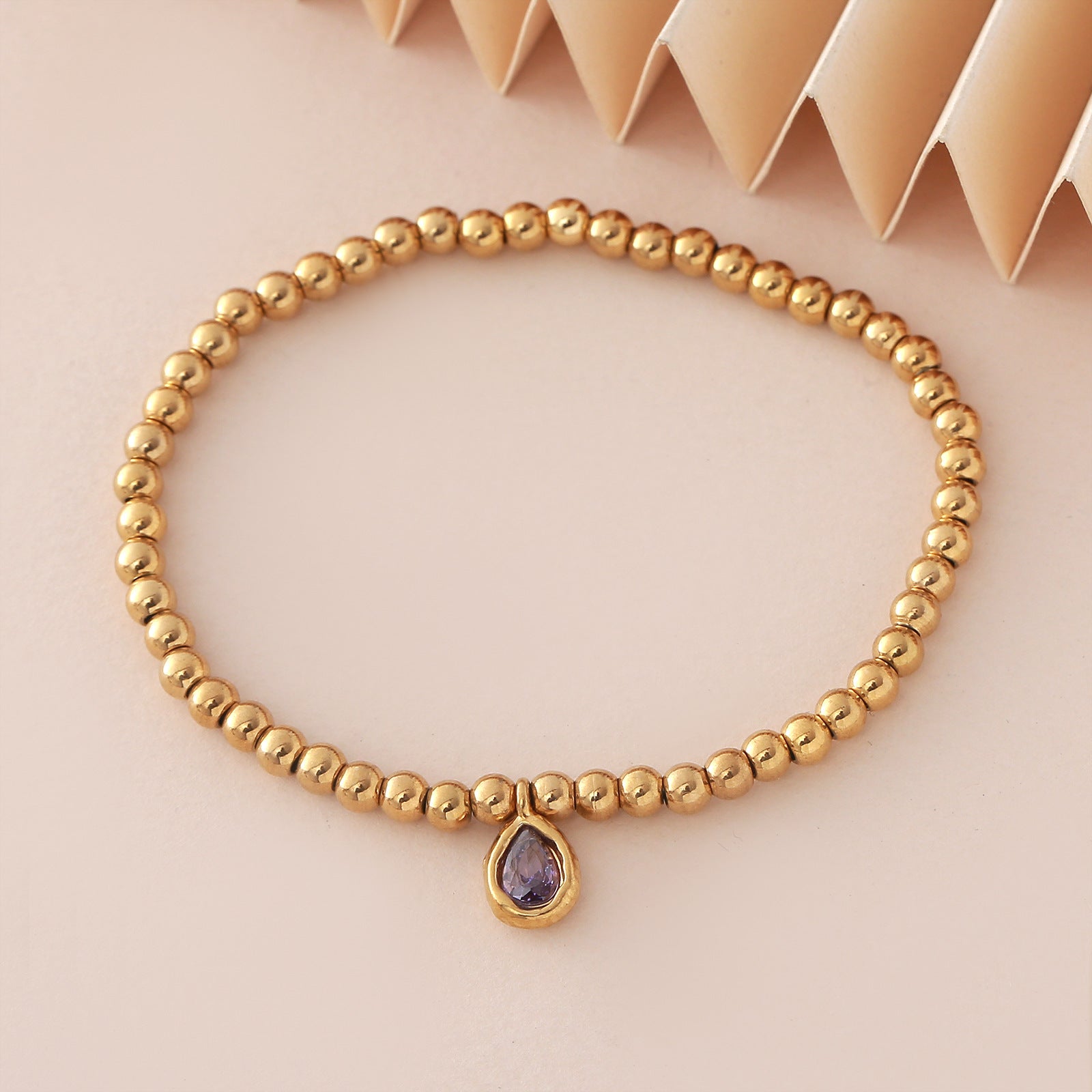 Wholesale Stainless steel birthstone colored zircon round bead chain