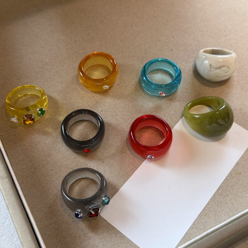 Wholesale Colorful Rhinestone Stacking Ring Plastic Geometric Women Fashion Jewelry Accessory Boutique Resale