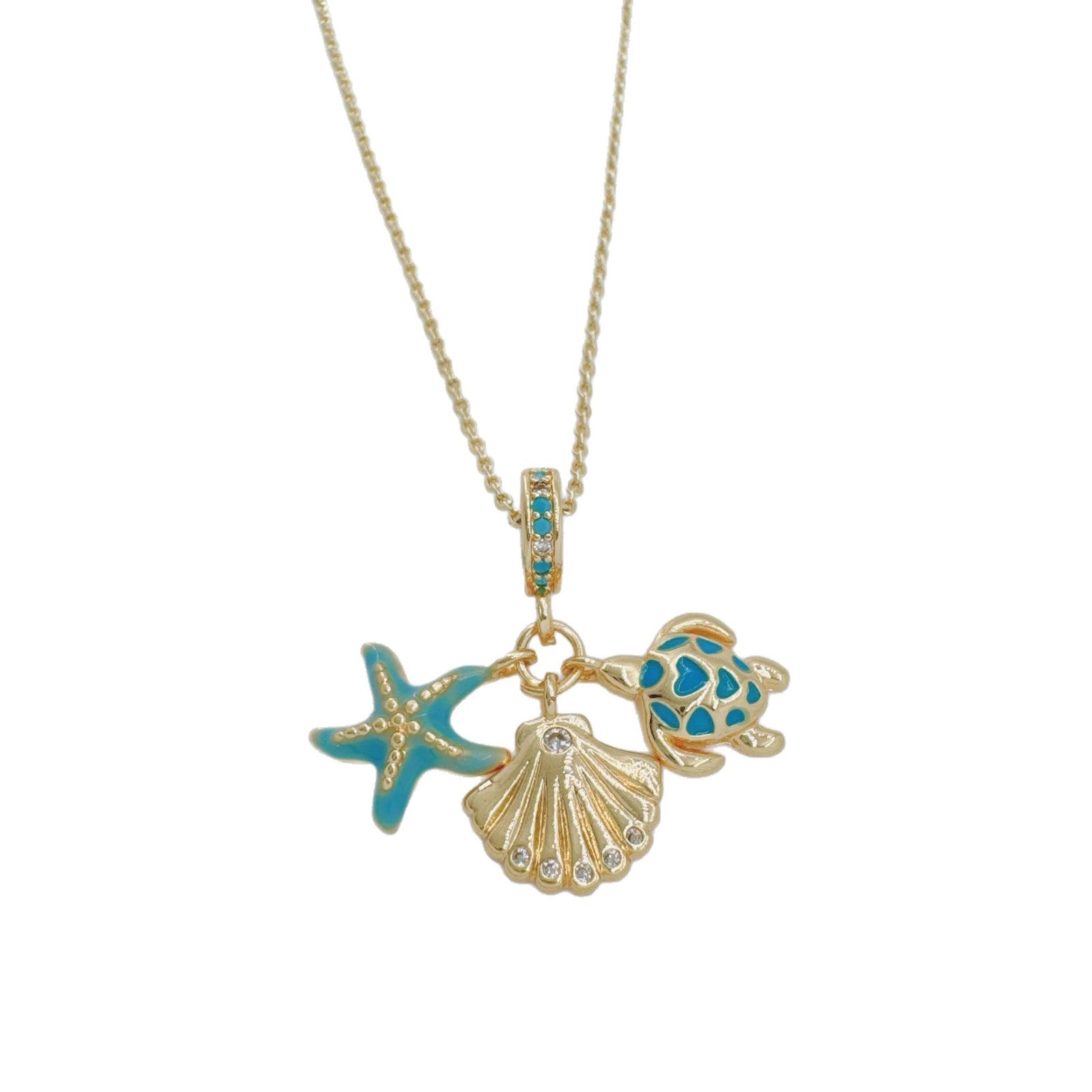 Wholesale Gold Plated Copper Ocean Themed Large Hole Pendant Bead Bracelet Everyday Jewelry Accessory