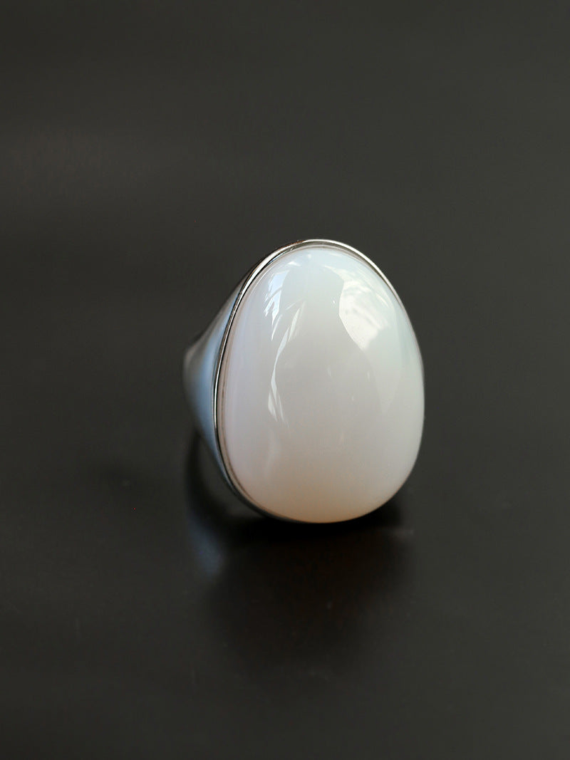 Wholesale silver black agate white chalcedony index finger ring