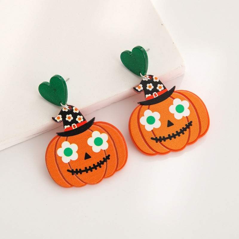 Wholesale Halloween Acrylic Earrings Cartoon Pumpkin Print Pendant Earrings ACC-ES-YuanQin006