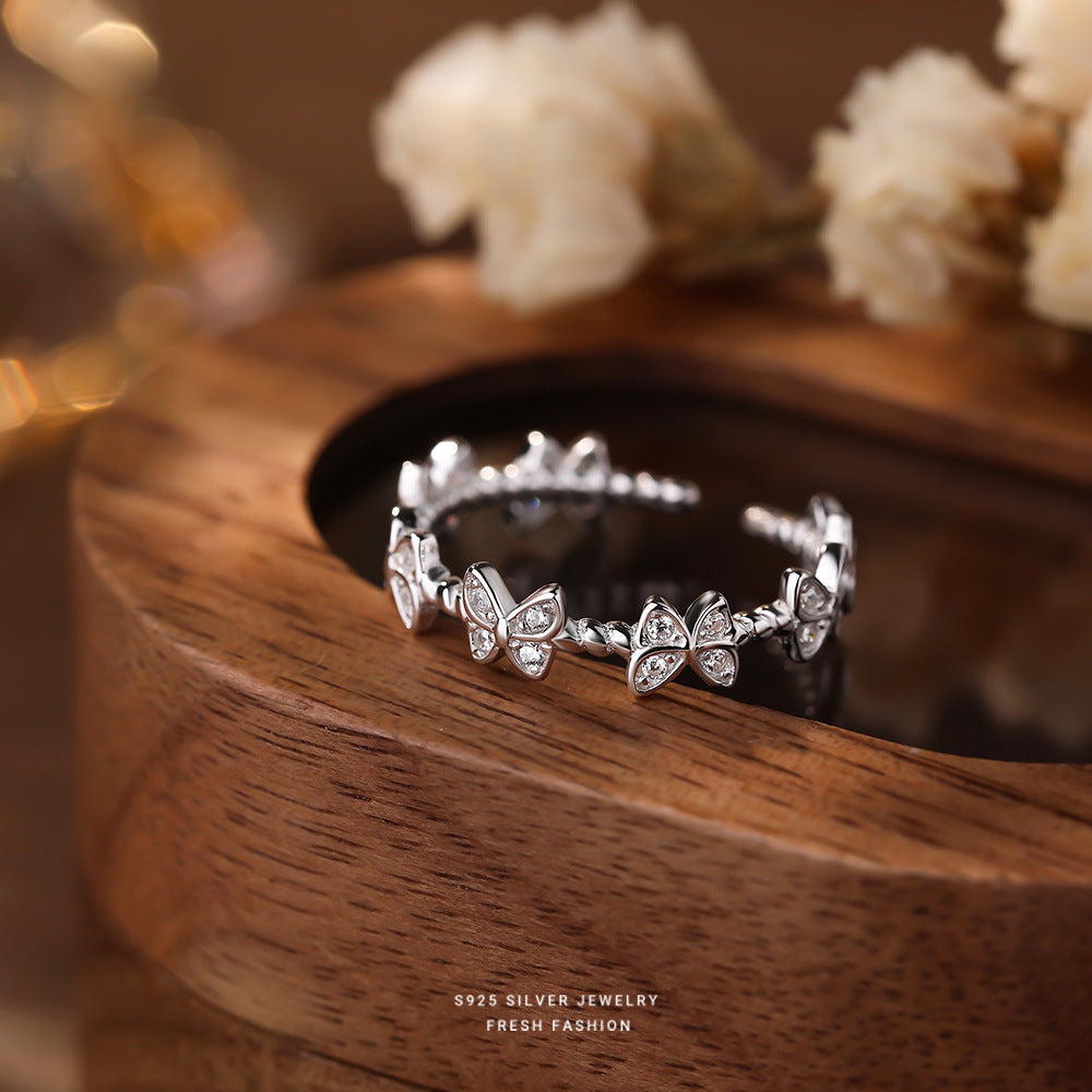 Wholesale light luxury butterfly s925 sterling silver ring