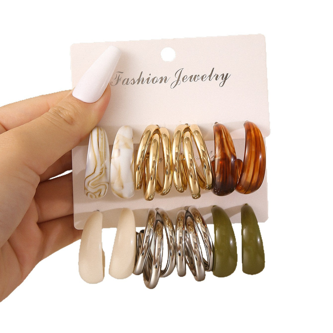 Wholesale Electroplated Resin Hollow Ring Earrings Set Geometric Multi Color Statement Earrings For Women Trendy Fashion Accessory