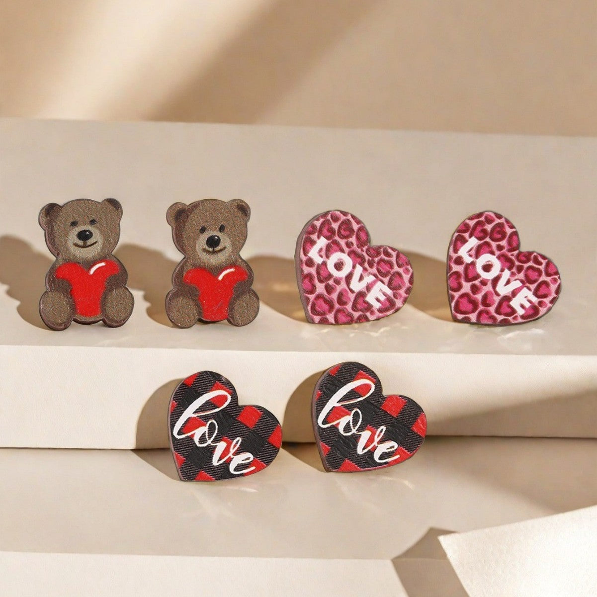Wholesale Valentine's Day cute cartoon bear love leopard earrings set