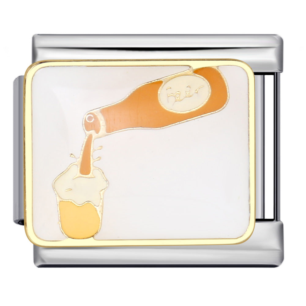 Wholesale Italian Charm Bracelet 9mm DIY Splicing Removable Beverage Series Stainless Steel Composable Bracelet