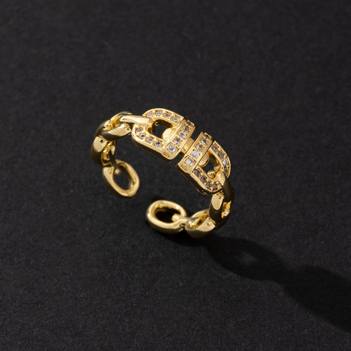 Wholesale European American Style Horseshoe Buckle Zircon Open Ring Gold Plated Copper Fashion Jewelry Accessory Gift Boutique Resale