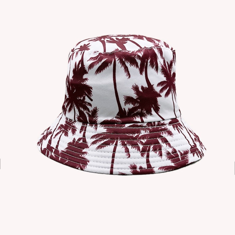 Wholesale Palm Tree Print Reversible Bucket Hat Breathable Autumn Hand-Painted Sun Hat Fashion Accessory