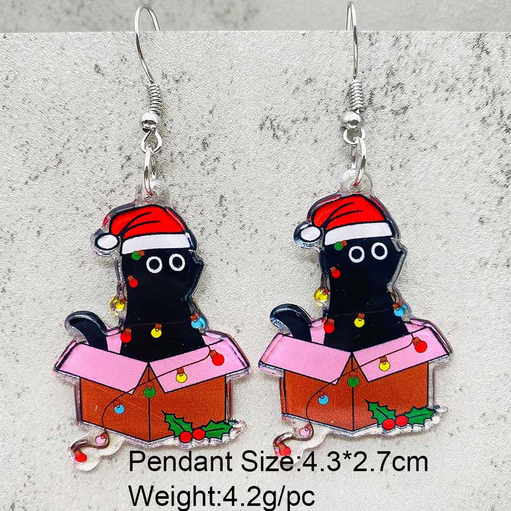 Wholesale Christmas Acrylic Lights Santa Hat Cat Earrings ACC-ES-ChenY090