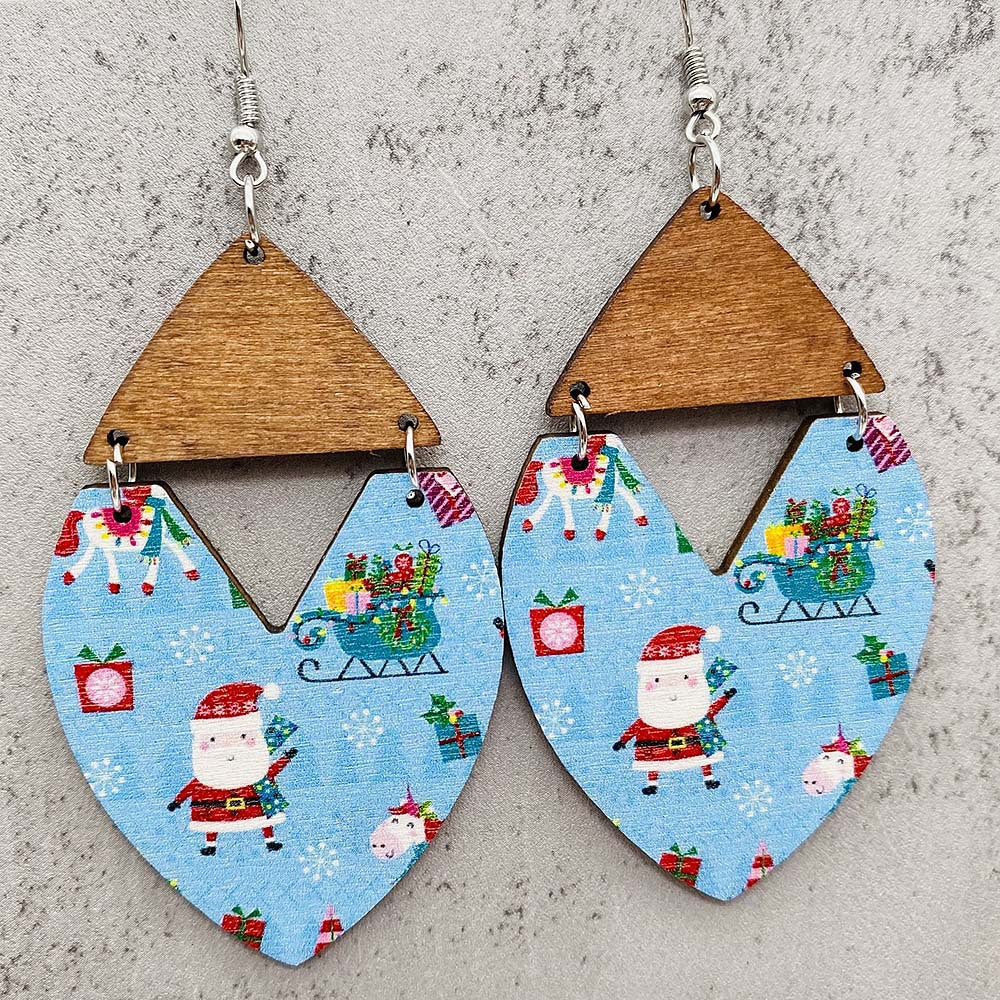 Wholesale Christmas Elk Gnome Dwarf Splicing Wooden Earrings
