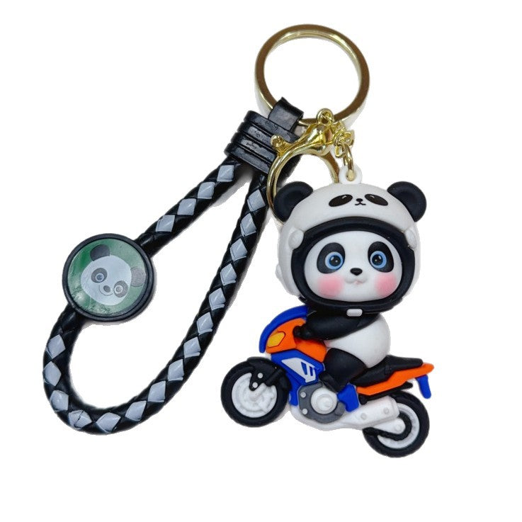 Wholesale Cute Motorcycle Panda PVC Keychain Cartoon Bag Charm Gift For Couples Resale