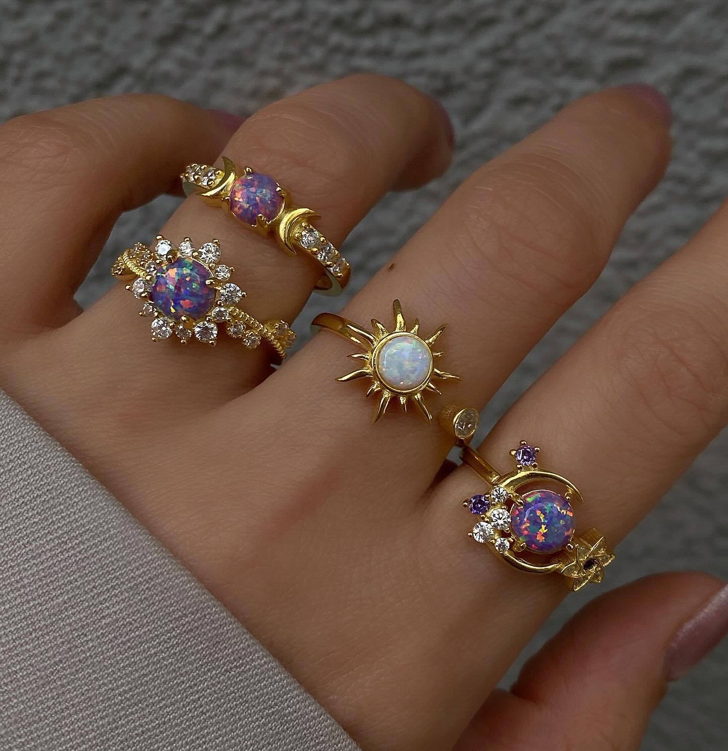 Wholesale Purple Sun Moon Knuckle Ring Set Trendy Fashion Jewelry Accessory Gift