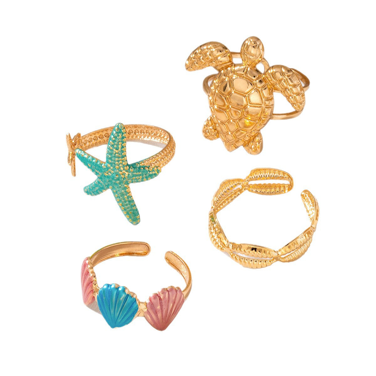 Wholesale Fashion Ocean Marine Life Rings Sea Turtle Starfish Shell Adjustable Enamel Rings Beach Vacation Stacking Jewelry Boutique Resale