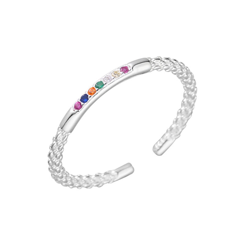 Wholesale 925 Sterling Silver Rainbow Zirconia Open Ring