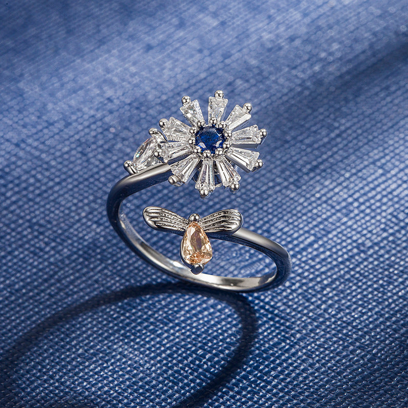 Wholesale Flower Shape Opening Ring Adjustable Rotating Ring