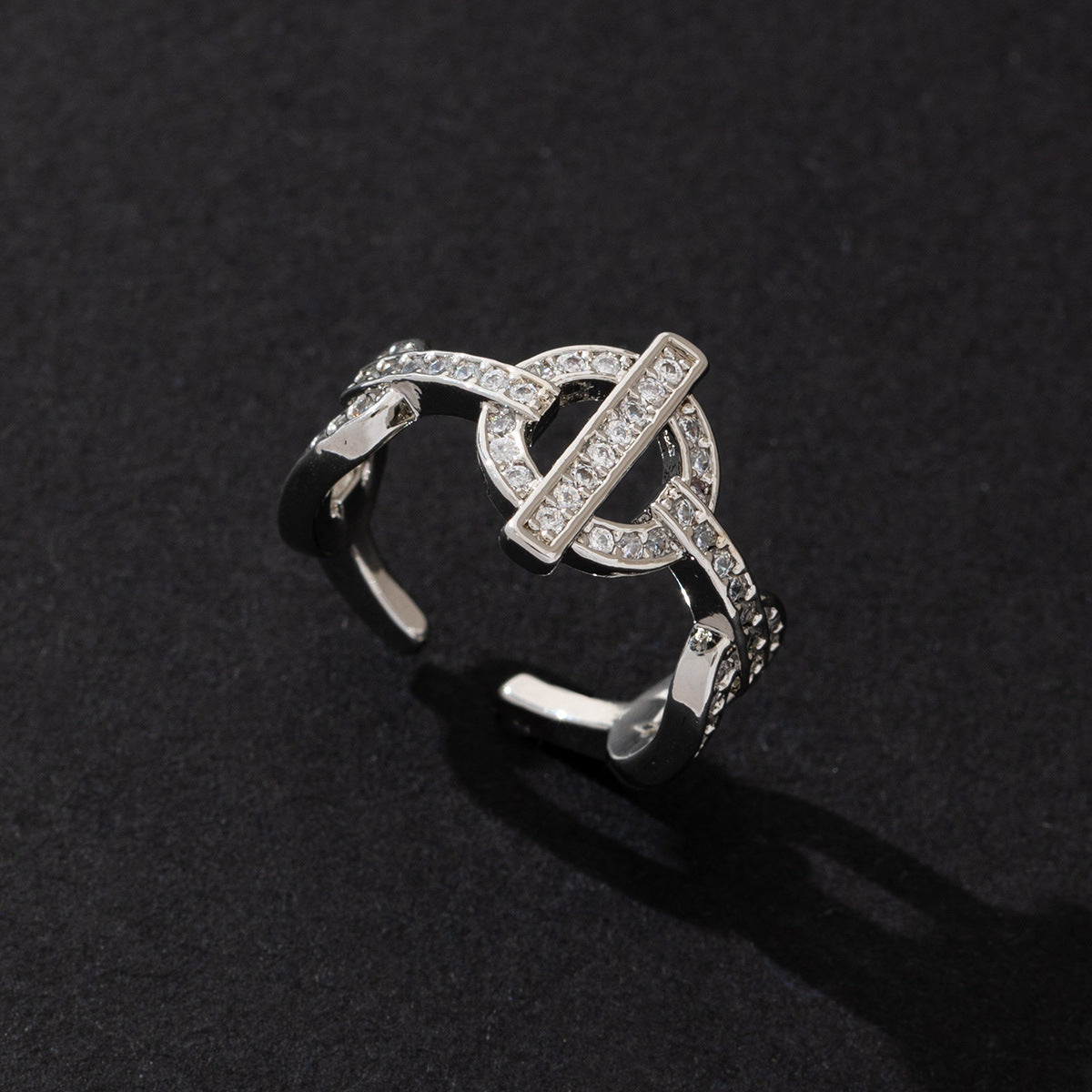Wholesale European American Style Horseshoe Buckle Zircon Open Ring Gold Plated Copper Fashion Jewelry Accessory Gift Boutique Resale