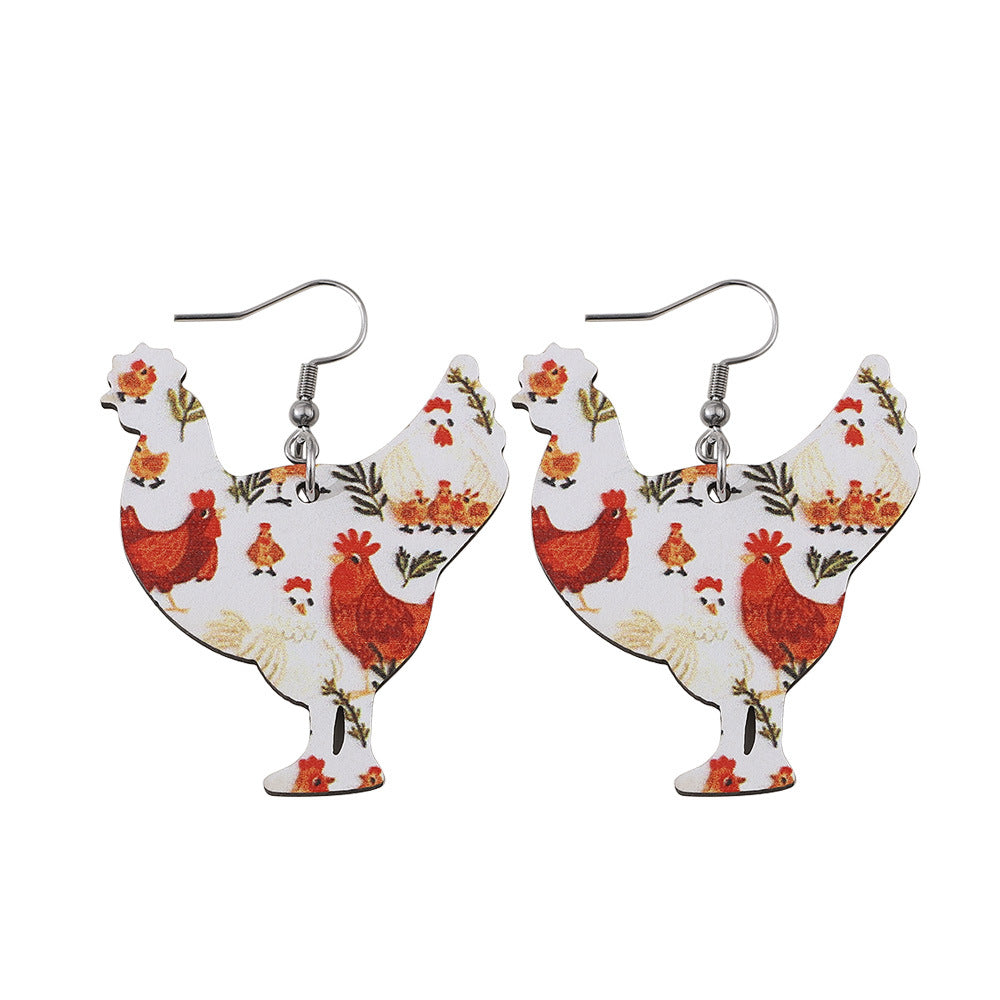 Wholesale cute chicken lovers leather earrings