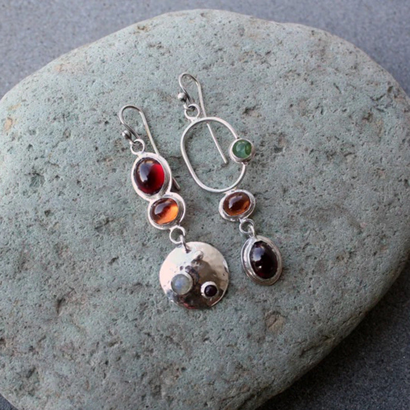 Wholesale  Vintage Color Gem Distinctive Earrings Creative Geometric Asymmetric Handmade Earrings