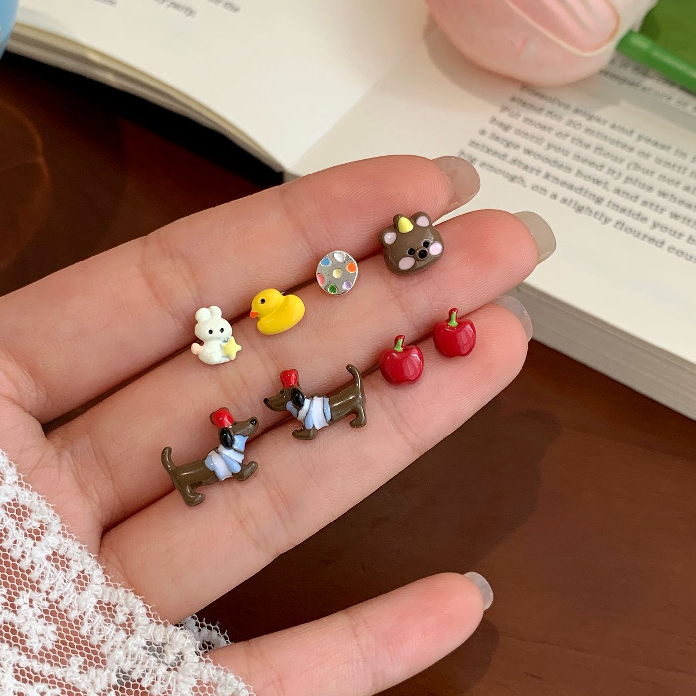 Wholesale Cartoon cute dachshund unicorn earrings set silver needles