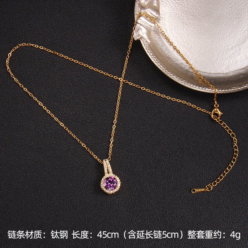 Wholesale Purple Zircon Necklace Love Purple Qi Donglai Pendant Heart Necklace ACC-NE-Rongc010