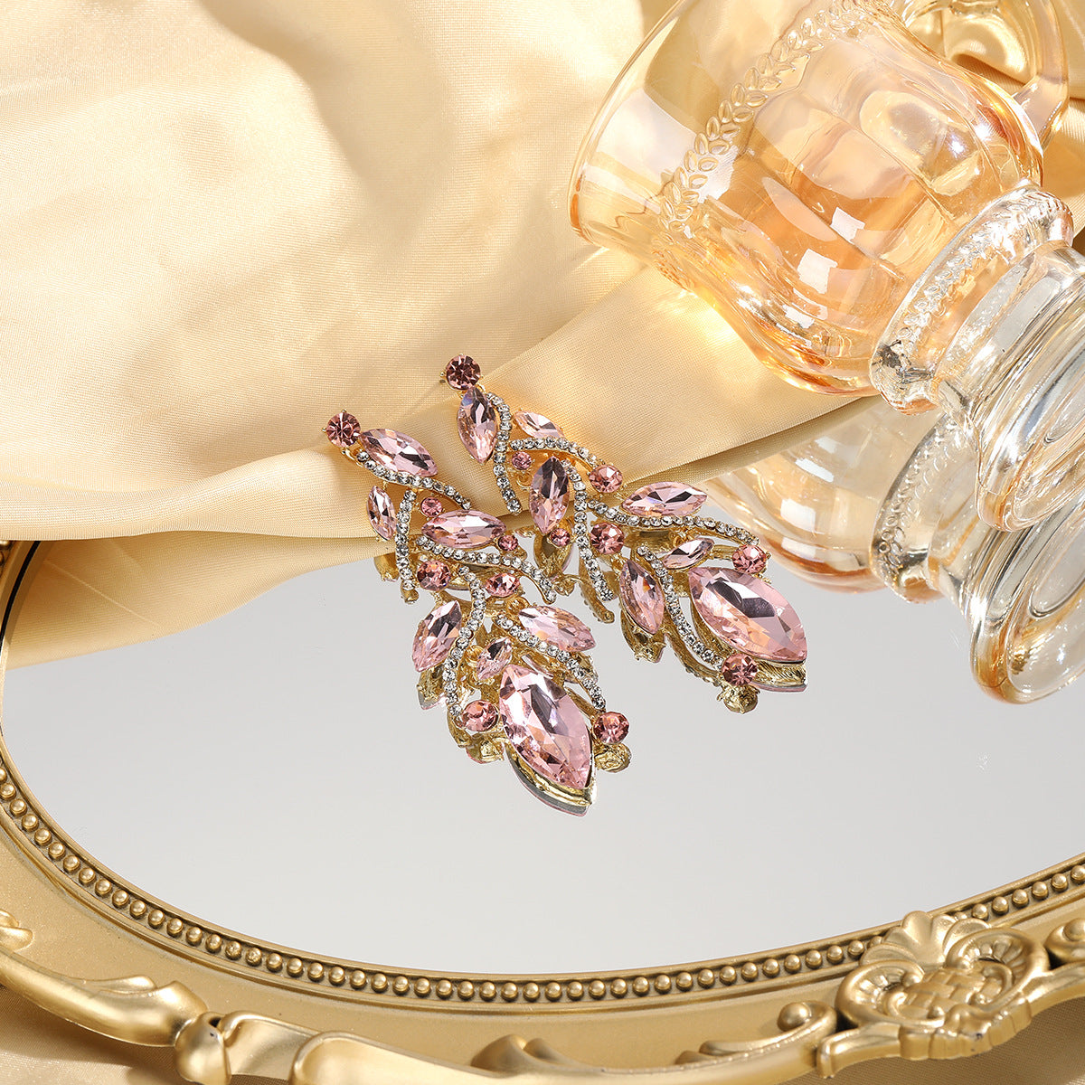 Wholesale Light Luxury Earrings Copper Plated Zircon Colored Crystal Leaf Tassel Earrings ACC-ES-YiN001