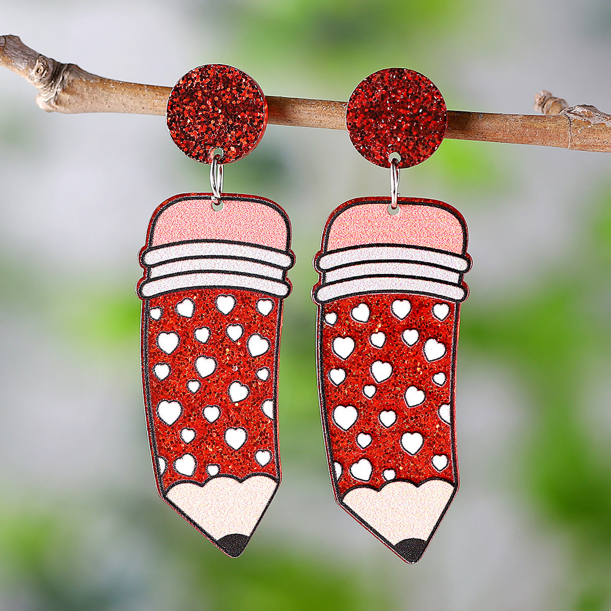 Wholesale Sequin Apple Book Ruler Rainbow Pendant Acrylic Earrings