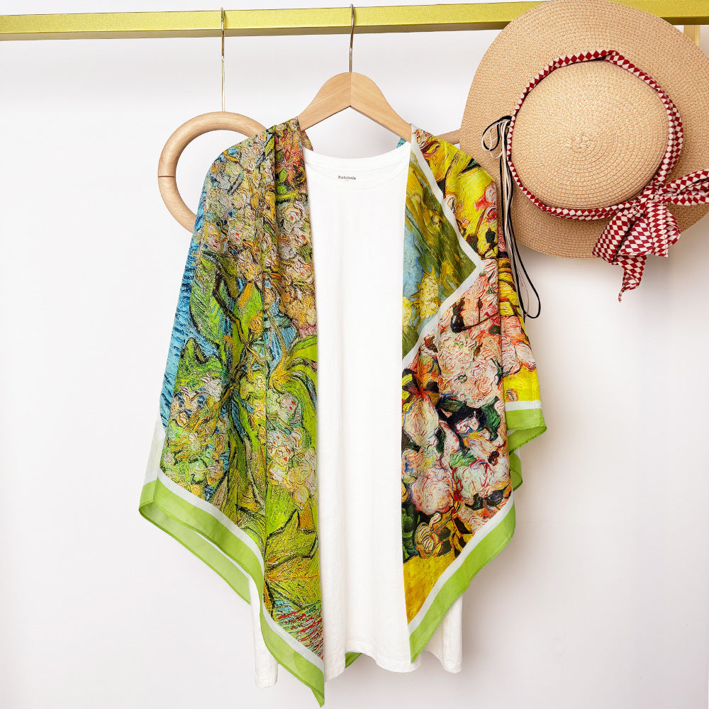 Wholesale Silk Cotton with Sun Protection 105cm Silk Scarf