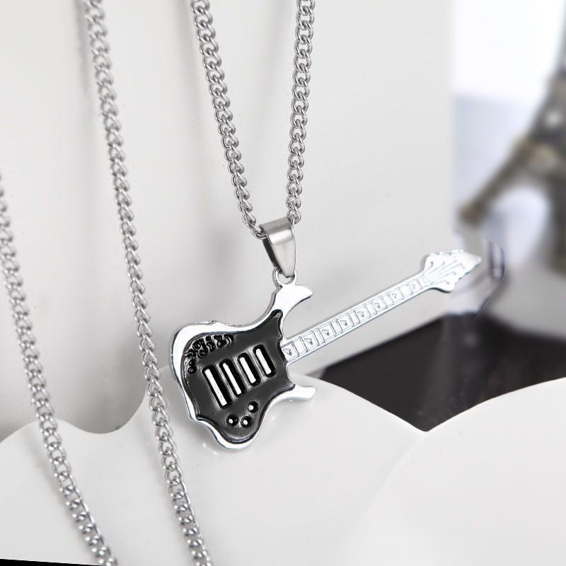Wholesale Hip Hop Creative Guitar Pendant Necklace Stainless Steel Fashion Accessory Boutique Resale Gift
