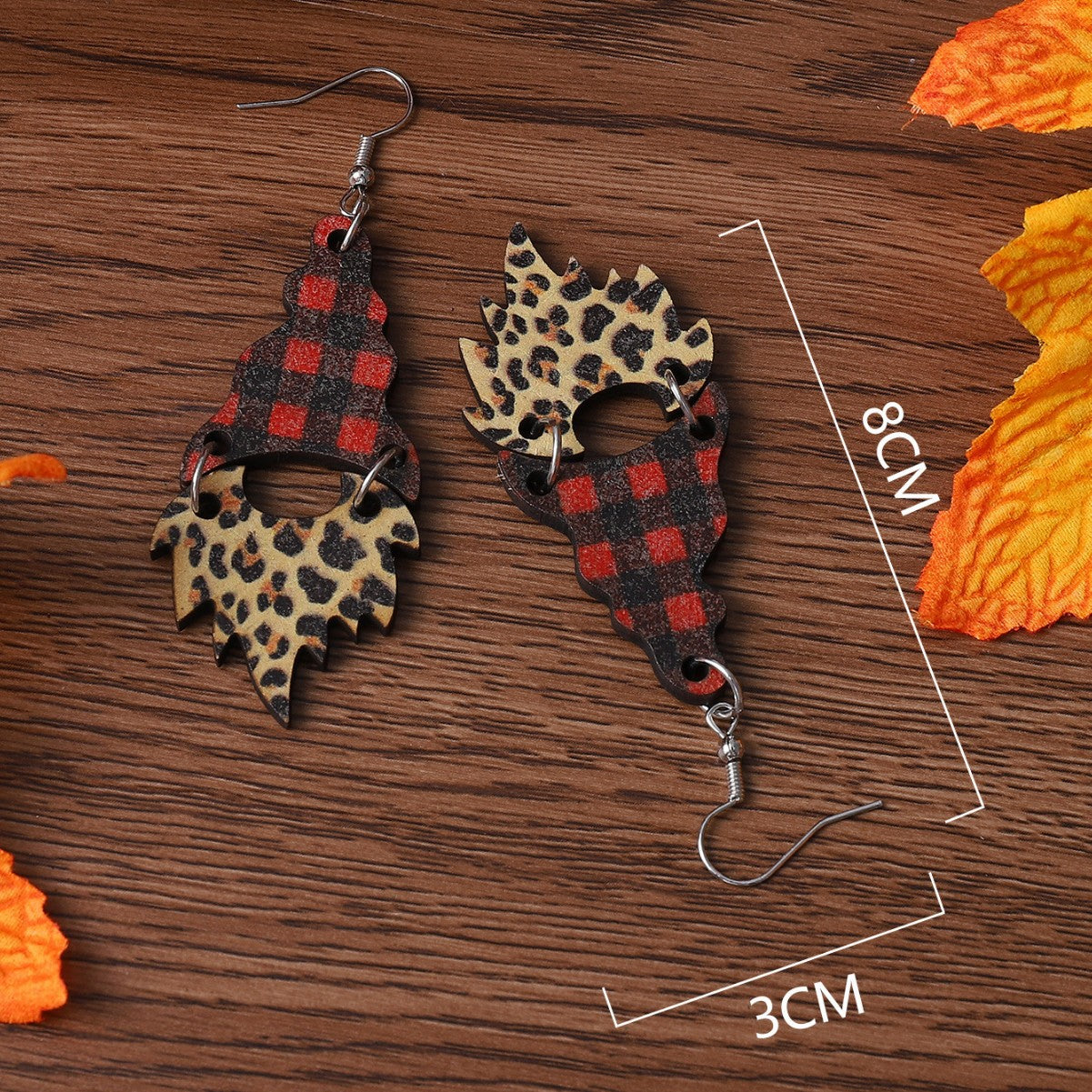 Wholesale Christmas  beard plaid leopard pendant earrings wooden earrings