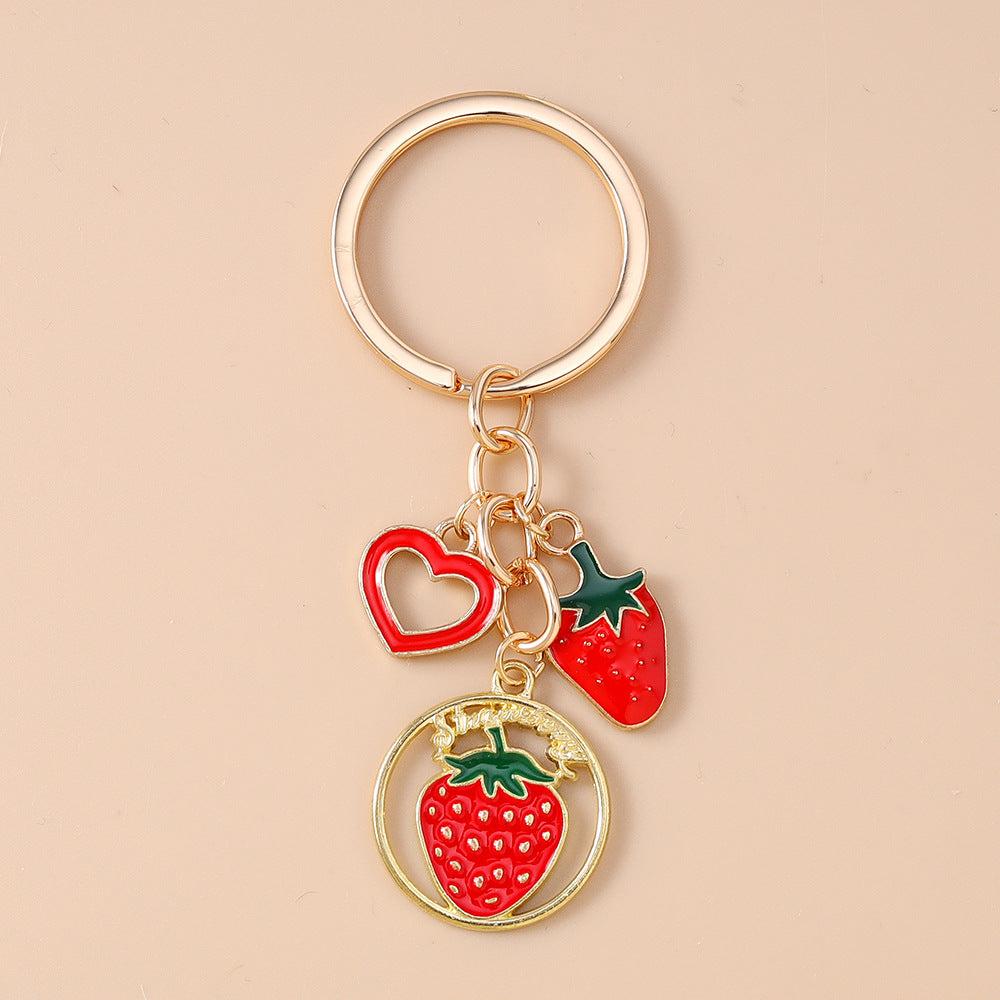 Wholesale  Fashion Simulation Watermelon Orange Key Ring Love Strawberry Apple Key Chain Fruit Bag Pendant