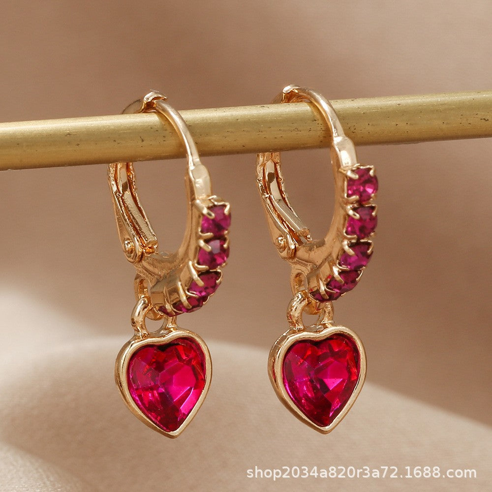 Wholesale  Metal Alloy Diamond Peach Heart Pendant Earrings