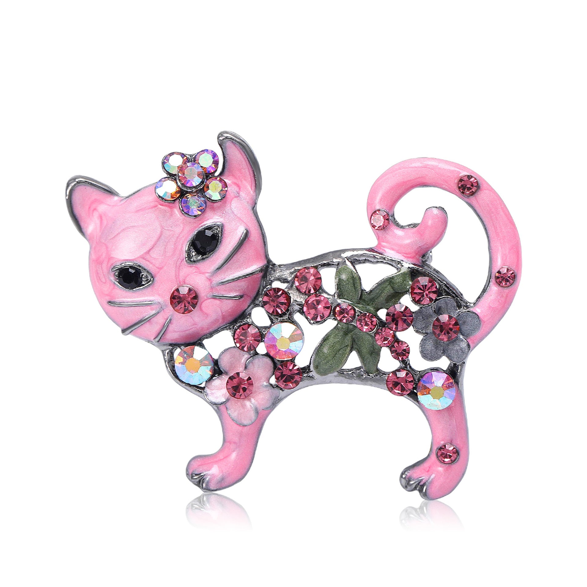 Wholesale Alloy Green Rhinestone Cat Brooch Stylish Suit Clothing Pin For Women Chic Boutique Accessory