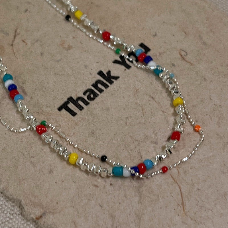 Wholesale Colorful Beaded Silver Necklace