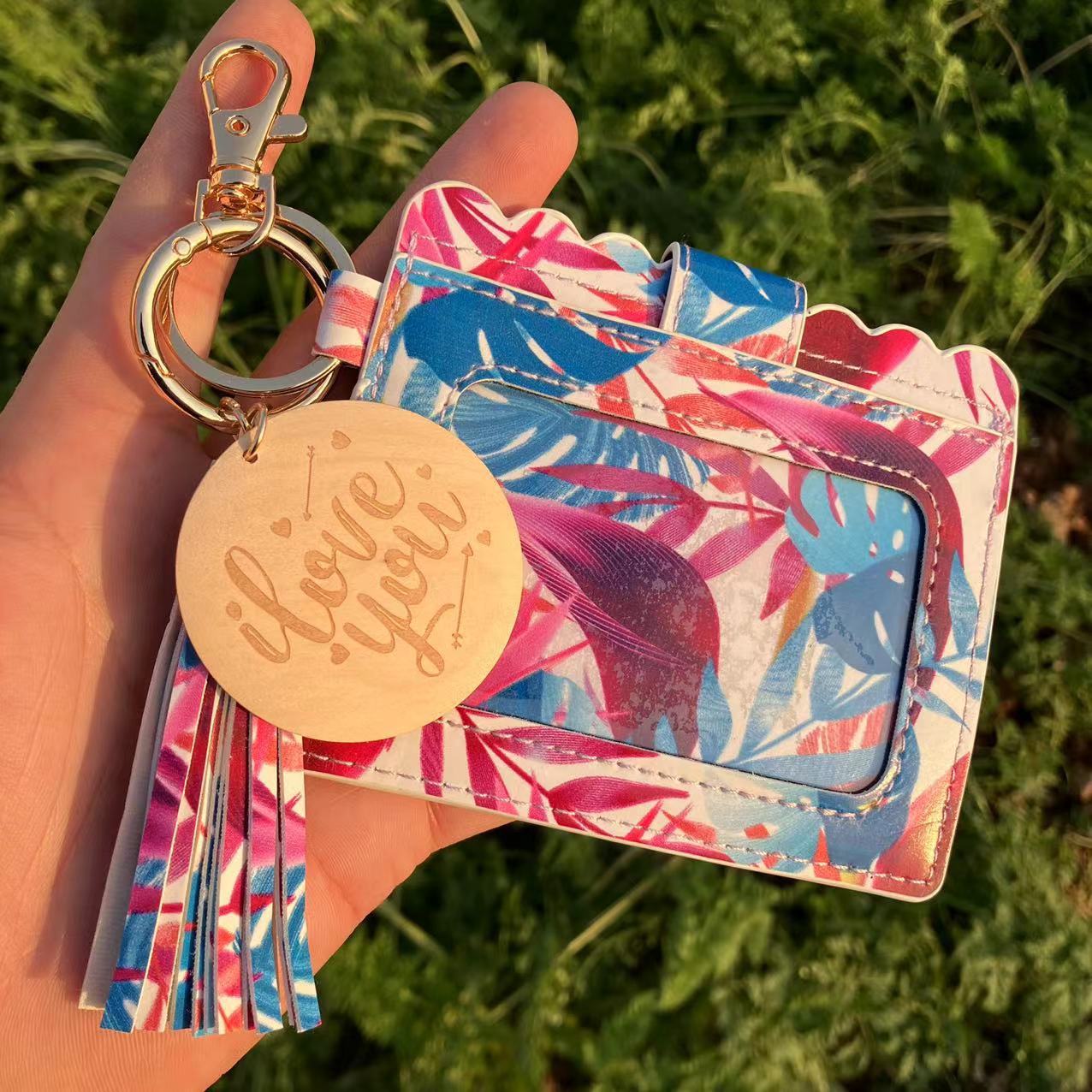 Wholesale Butterfly Leopard Cactus Tie Dye Card Holder Keychain Wristlet Keychain ACC-KC-QiuXue016