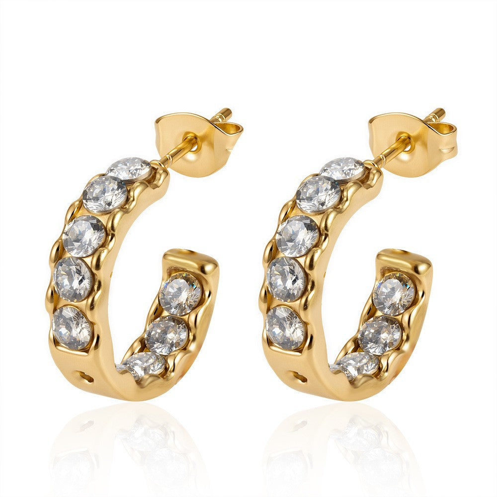 Wholesale Stainless Steel 18K Gold Plated CZ Earrings For Women Trendy U Shape Design Fashion Accessory For Boutique Resale