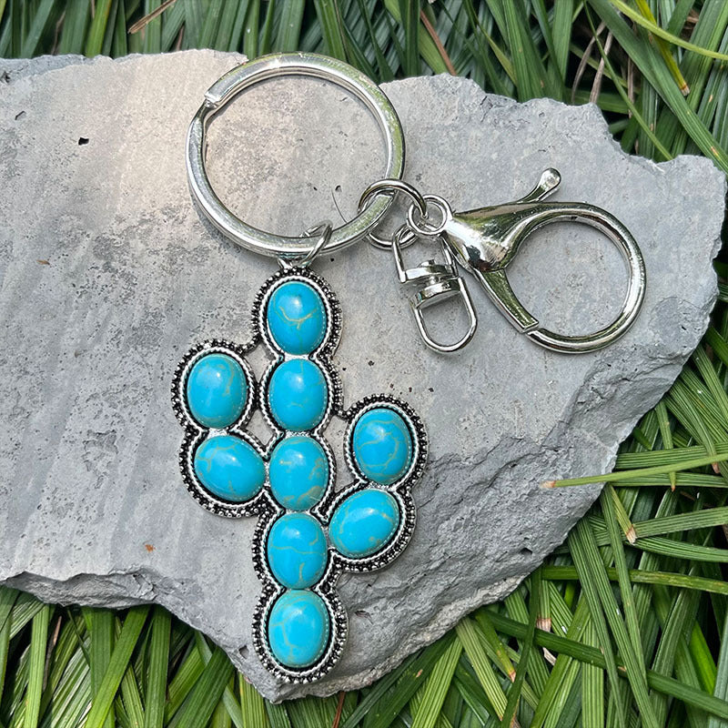Wholesale 2pcs/pack Vintage Pumpkin Cactus Western Wind Turquoise Keychain ACC-KC-HY010