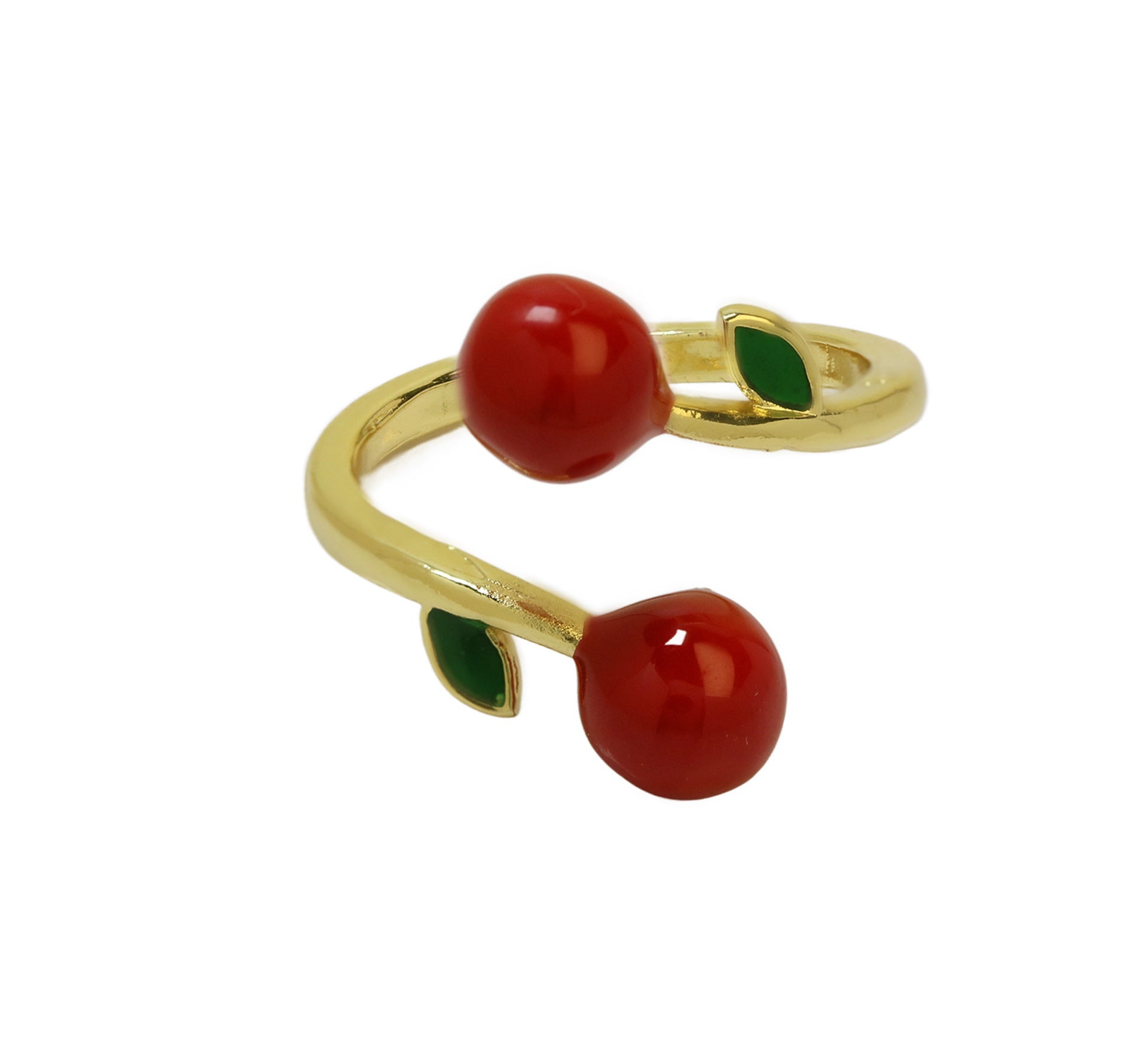 Wholesale 18k Brass Oil Dropping Color Preservation Fruit Series Red Cherry Strawberry Ring