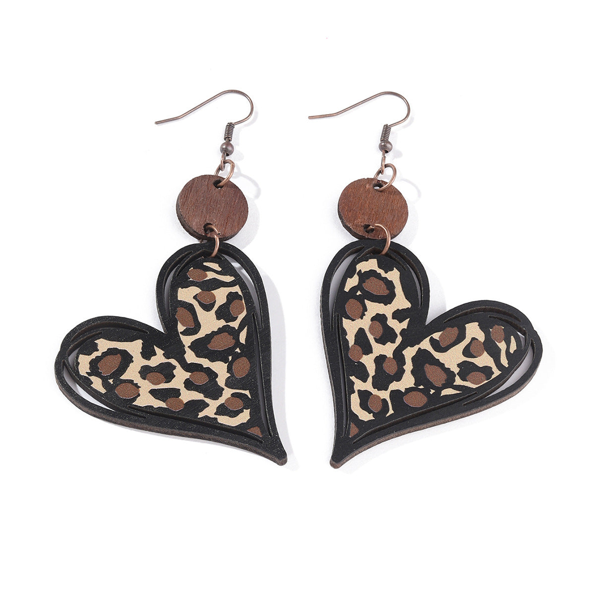 Wholesale  Hollow Double-sided Leopard Print Copper Earrings