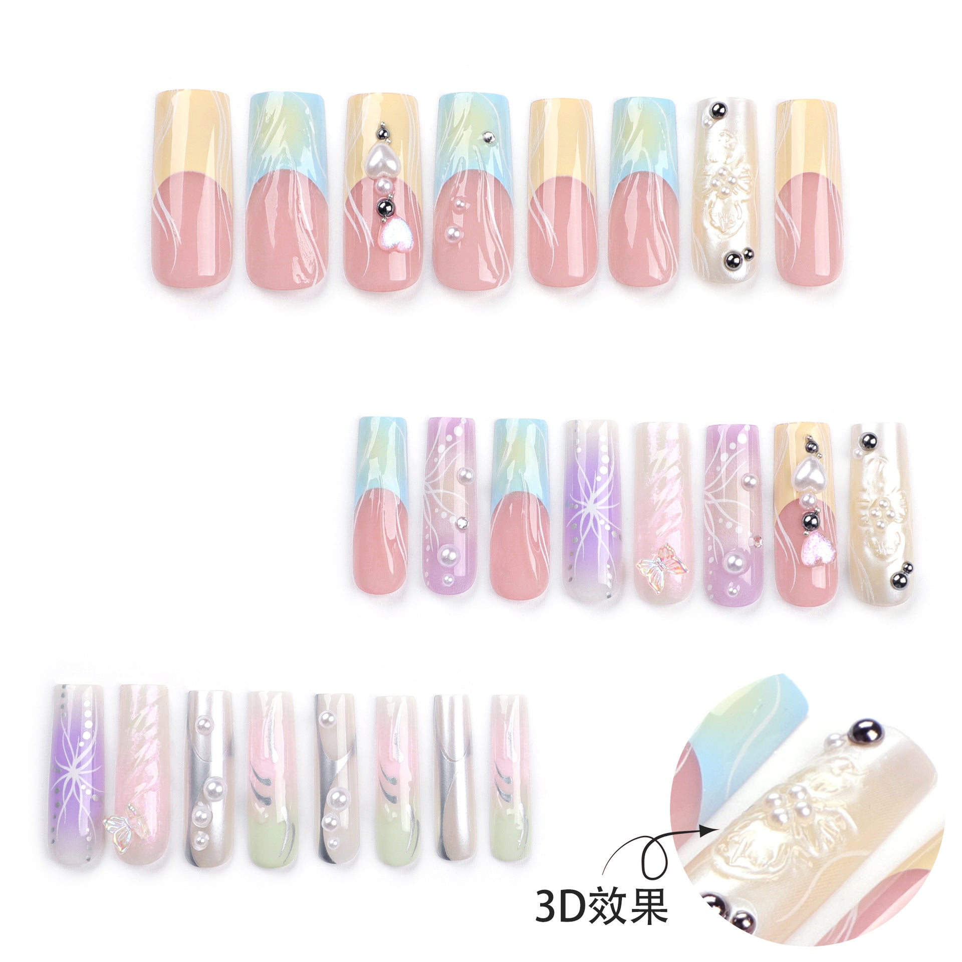 Wholesale 24 Pieces/box Butterfly Dye Press-on Nails Kits Nail Stickers ACC-NS-LeFan064
