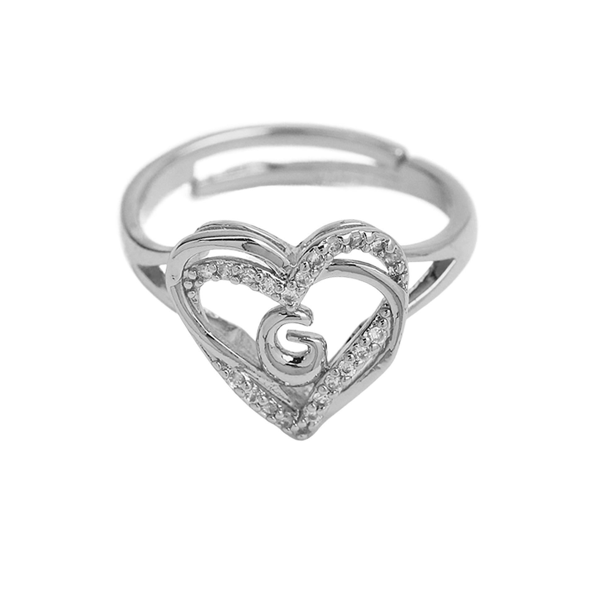 Wholesale silver love heart-shaped 26 English letters open heart women's ring