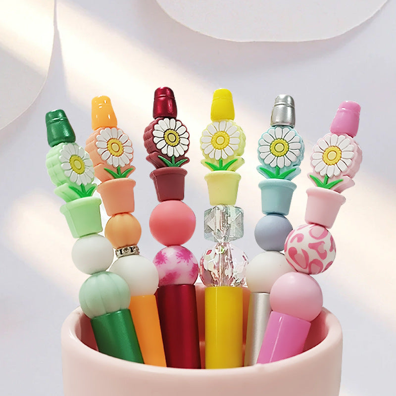 Wholesale Random 10pcs Potted Daisy PVC Soft Glue Focal Beads DIY Beaded Pen Accessories