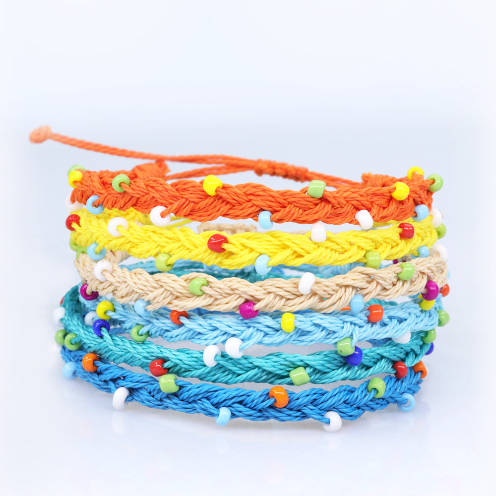 Wholesale hand-woven bracelet waterproof wax thread plus rice beads hand rope