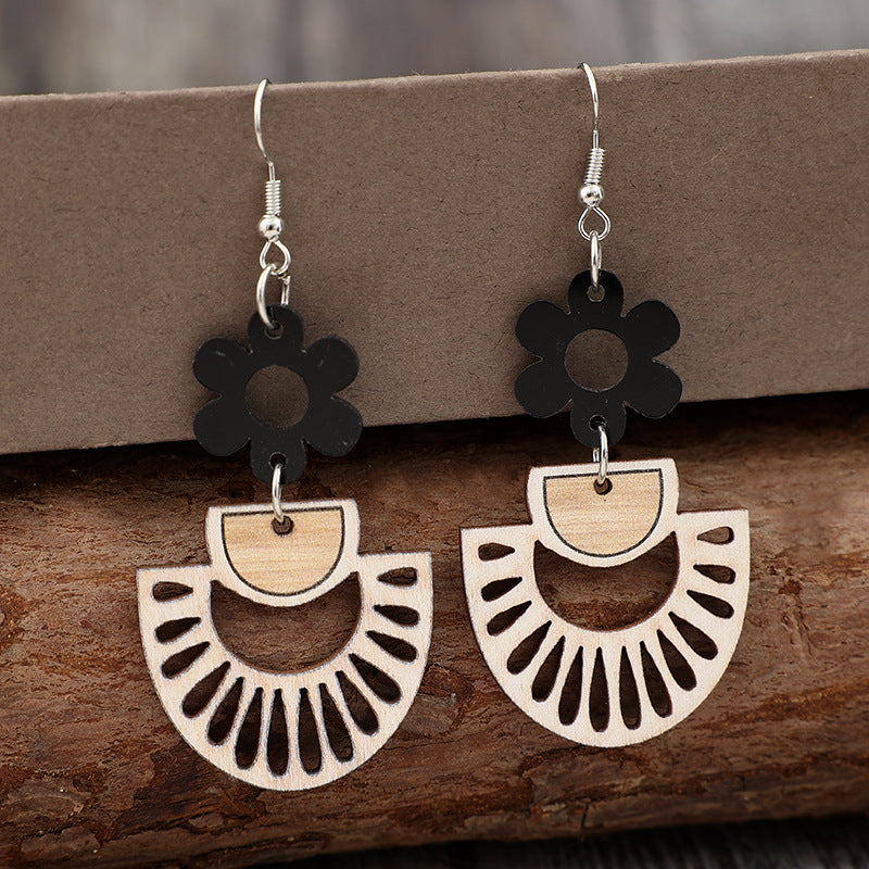 Wholesale Retro Cut Out Flower ing Cut Out Geometric Wooden Women' s Earrings